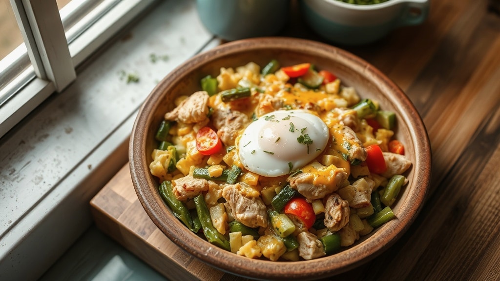 Cheesy Chicken and Mixed Veggie Scramble