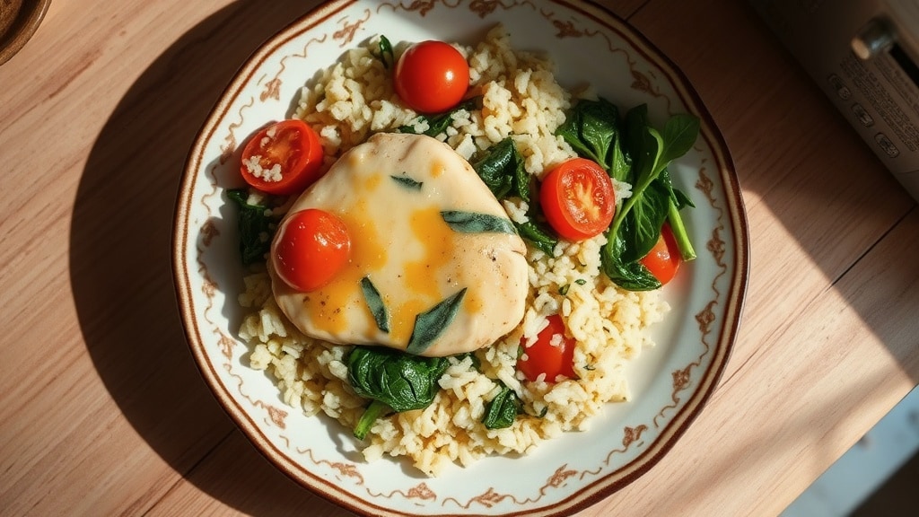 Cheesy Chicken Spinach Rice