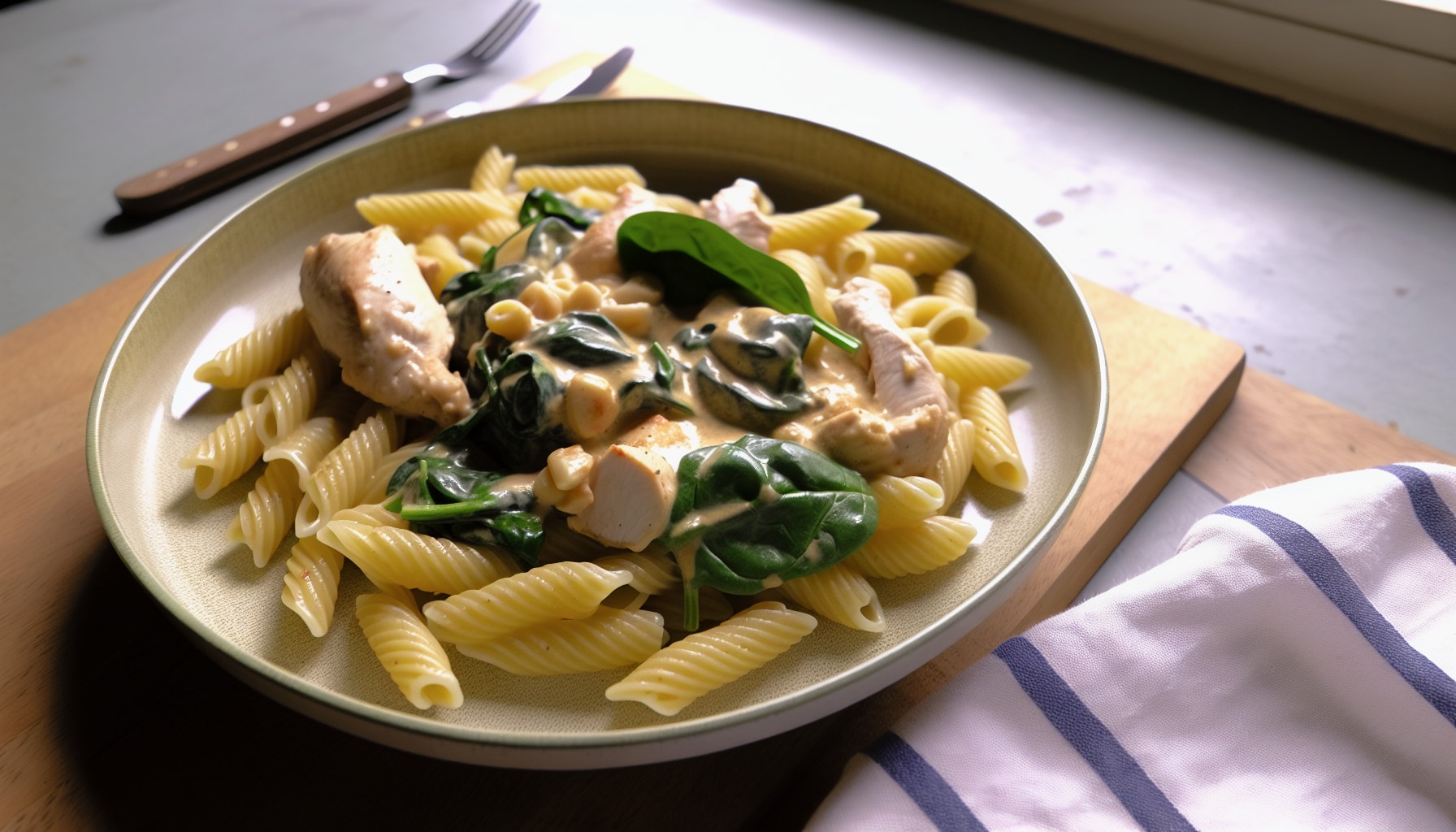 Creamy Coconut Pasta with Chicken and Spinach