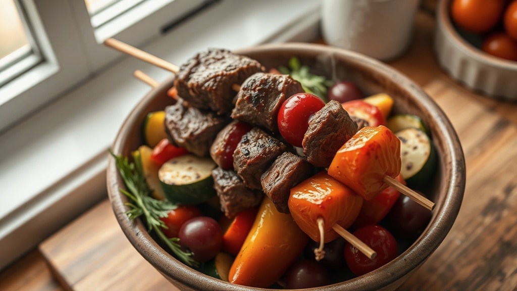 Lamb and Cherry Skewers with Grilled Vegetables