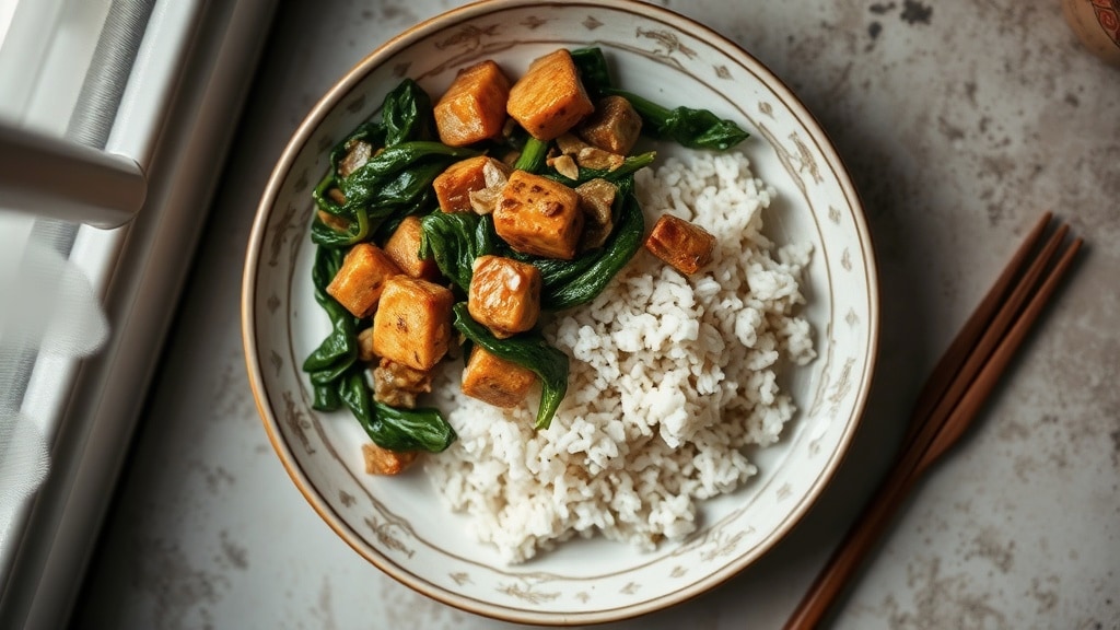 Spinach and Tempeh Stir-Fry with Rice